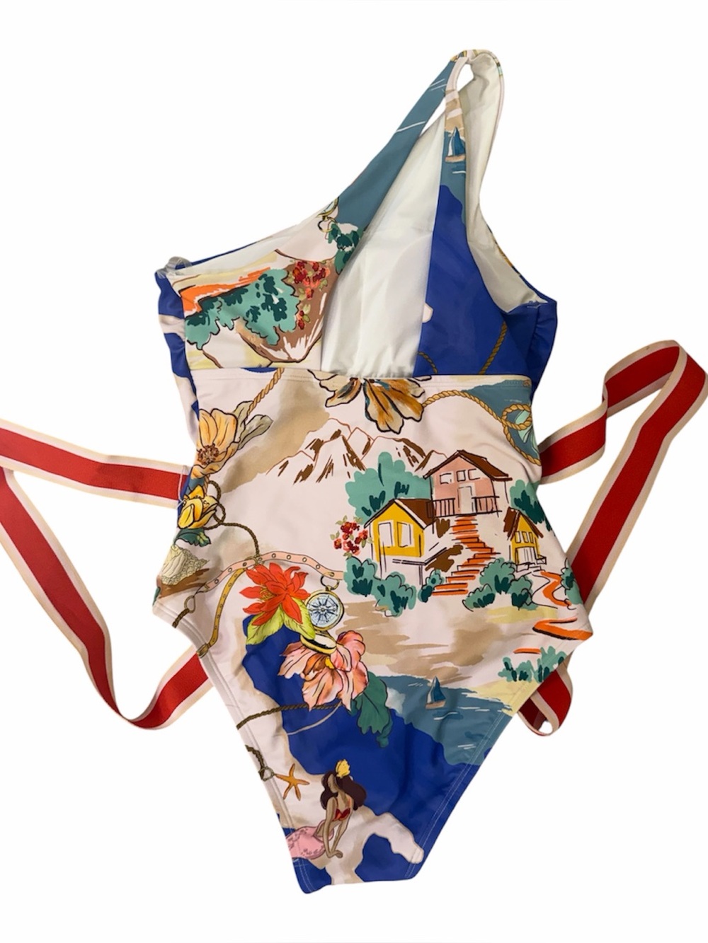 ANTONIO MELANI Navy, Teal & Red One-Shoulder Floral Print Swimsuit Size XS NWT - Picture 6 of 12